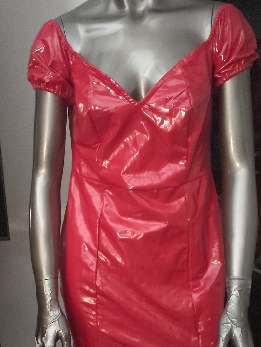 WOW couture Shiny Red Mini Dress with V-Neck